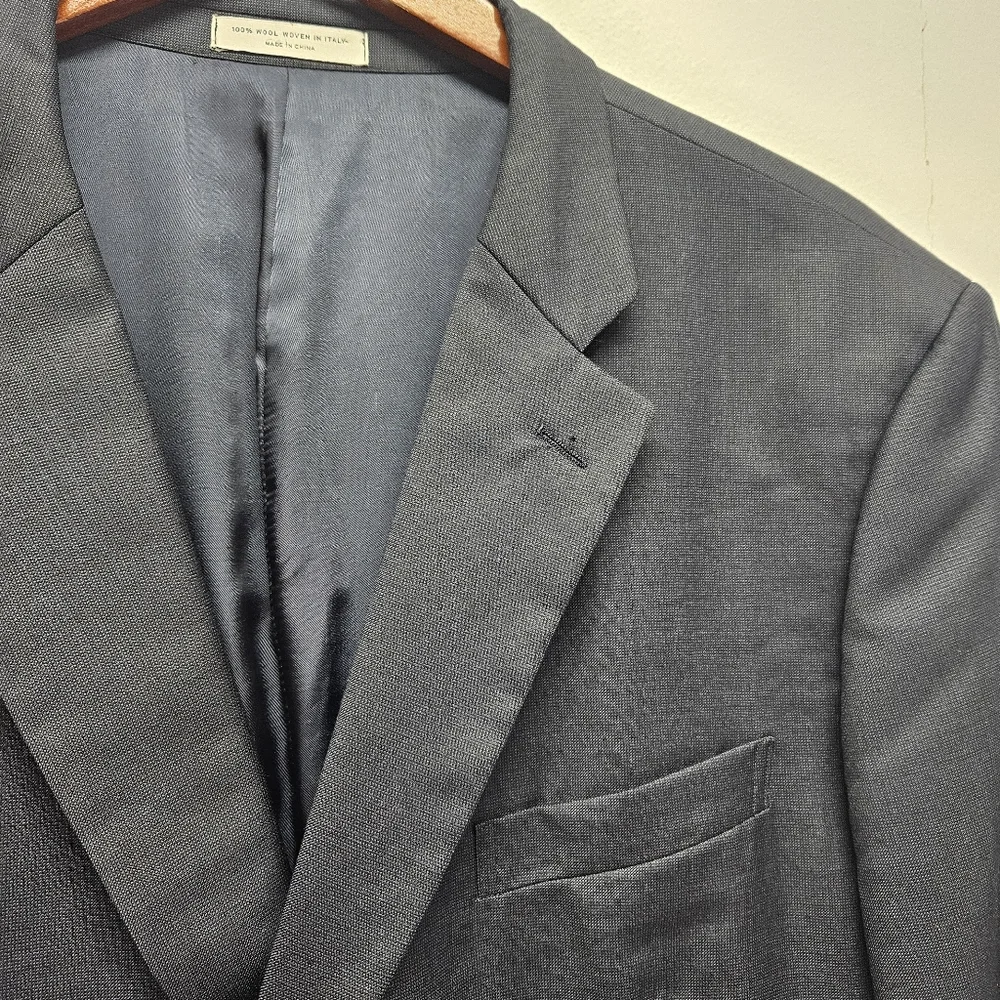 John W. Nordstrom Wool Blazer Mens Woven Two Front Buttons 48R Navy Herringbone